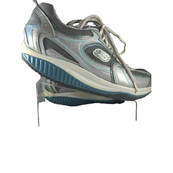 Skechers Shape Ups 12320 Silver Blue Leather Toning Rocker Walking Shoes Sz 7.5 - Picture 6 of 12